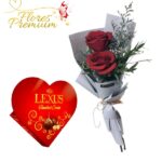 RAMO 2 ROSAS Y BOMBONES CORAZON