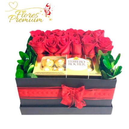 CAJA DE 12 ROSAS Y FERREROS