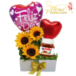CAJA DE 3 GIRASOLES, NUTELLA 140GRS Y 2 GLOBOS