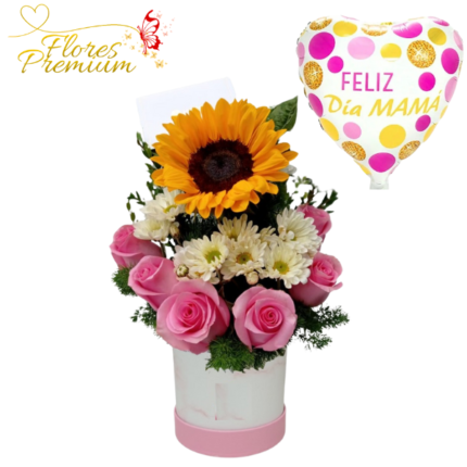 BOX 6 ROSAS 1 GIRASOL Y GLOBO