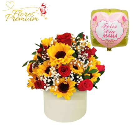 BOX 12 GIRASOL 12 ROSAS + GLOBO