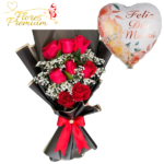 RAMO 8 ROSAS CON ILUMINACION EXTENDIDO Y GLOBO