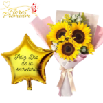 RAMO DE 3 GIRASOLES + GLOBO SECRETARIA