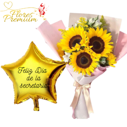 RAMO DE 3 GIRASOLES + GLOBO SECRETARIA