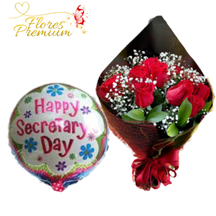 RAMO DE 10 ROSAS ESPARCIDO BOUQUET + GLOBO