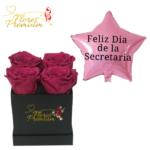 CAJITA CON 4 ROSAS + GLOBO