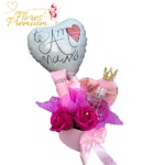 CAJA CORAZON DE 2 ROSAS JABON, PERFUME, CREMA, CORONITA Y GLOBO MAMÁ