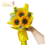 RAMO 3 GIRASOLES, FOLLAJE Y LINDA ENVOLTURA