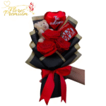RAMO DIA DE LA NOVIA 3 ROSAS, PELUCHE LLAVERO, BARRA DE CHOCOLATE Y GLOBITO