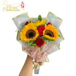 RAMO 3 GIRASOLES, 4 ROSAS Y LINDA ENVOLTURA