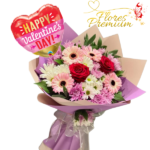 RAMO MIX DE 2 ROSAS, 4 GERBERAS, MARGARITAS Y GLOBO