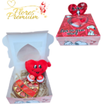 BOX ENAMORADOS CON PELUCHITO CORAZON Y BOMBONES HEARD CORAZON 12 UNID