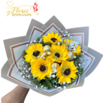 RAMO 6 GIRASOLES JABON CON 3 BOMBONES FERREROS ROCHER
