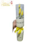 ENVOLTURA VISORA CON 3 TULIPANES Y GYPSOPHILA