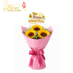 RAMO 3 GIRASOLES, LINDA ENVOLTURA Y TOPPER FLORES AMARILLAS