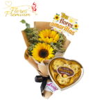 RAMO 2 GIRASOL, BOMBONES VALENTTE 3 UNID, TOPPER FLORES AMARILLAS