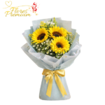 RAMO 3 GIRASOLES, CON GYPSOPHILA Y LINDA ENVOLTURA