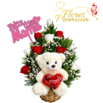 CANASTA PARA MAMA 8 ROSAS DE JABON PELUCHE 25CM Y TOPPER
